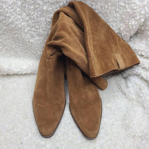 27 Edit Bellamy Tan Suede Leather Slouchy Knee High Western Inspired Boots sz 9W - Picture 3 of 13